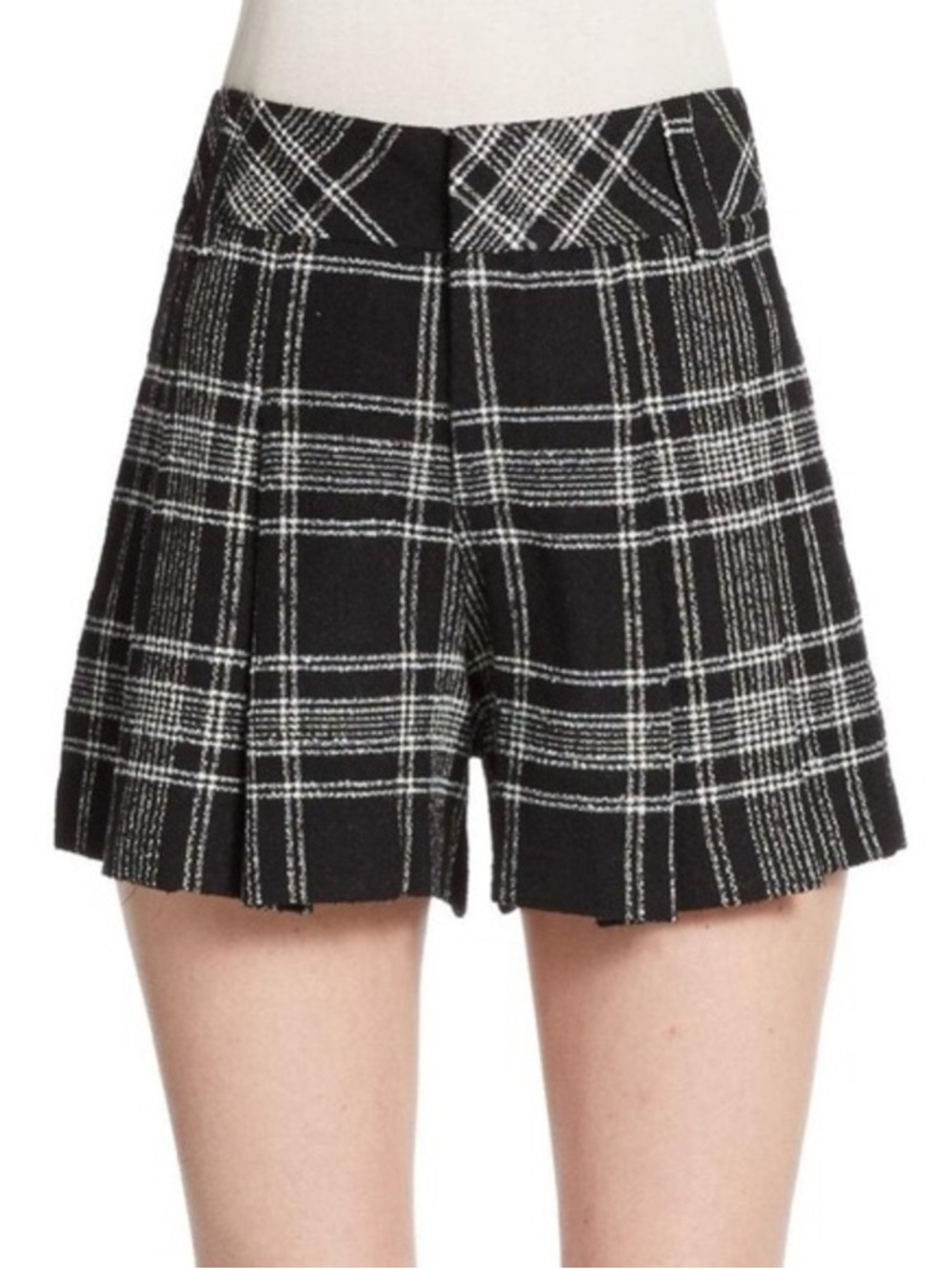 Alice + Olivia Black and White Plaid High-Waist Shorts
